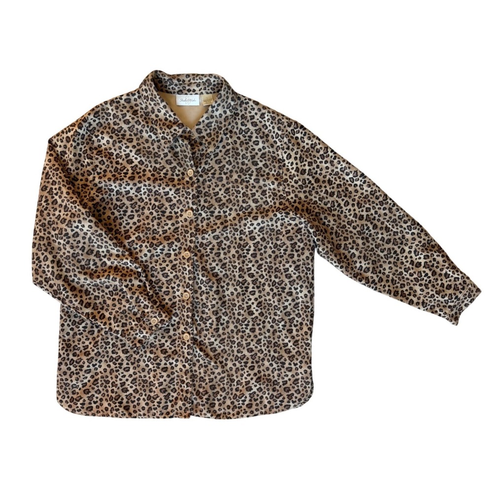 Studio W Leopard Print Button Down Shirt Womens Large Cheetah Long Sleeve Top